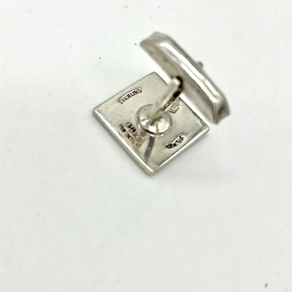 Vintage Sterling Silver Aztec Mayan Calendar Cufflinks Square‎ Textured Design
